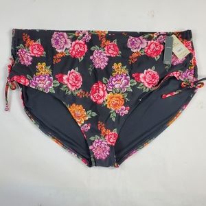 5X 32/34 Floral Black Tummy Control Bikini Bottom